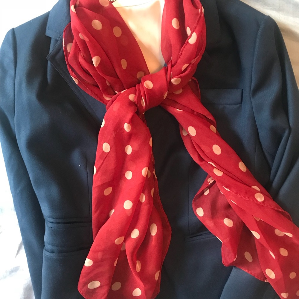 Red and Cream Polka Dot Scarf Tie